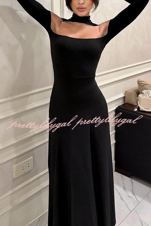 Solid Color Long Sleeve Sexy Slim Fit Full Hem Maxi Dress