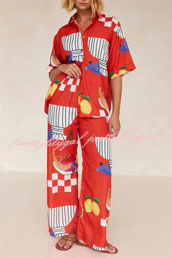 Unique Printed Casual Shirt and Elastic Waist Pants Set