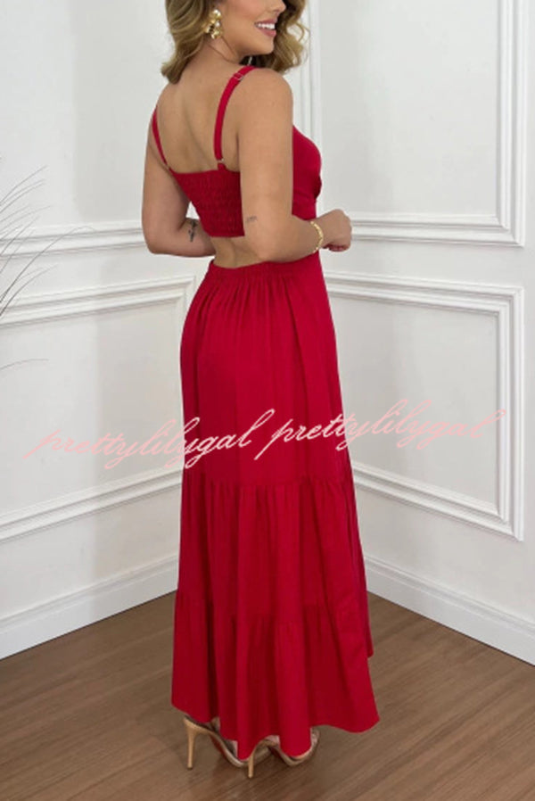 Solid Color Sleeveless Pleated Back Waist-baring Maxi Dress