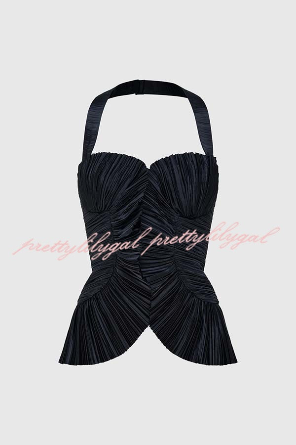 Show Exquisiteness Satin Pleated Heart-shaped Off Shoulder Halter Tank