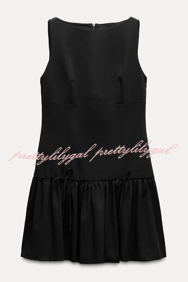Solid Bow Round Neck Sleeveless Mini Dress