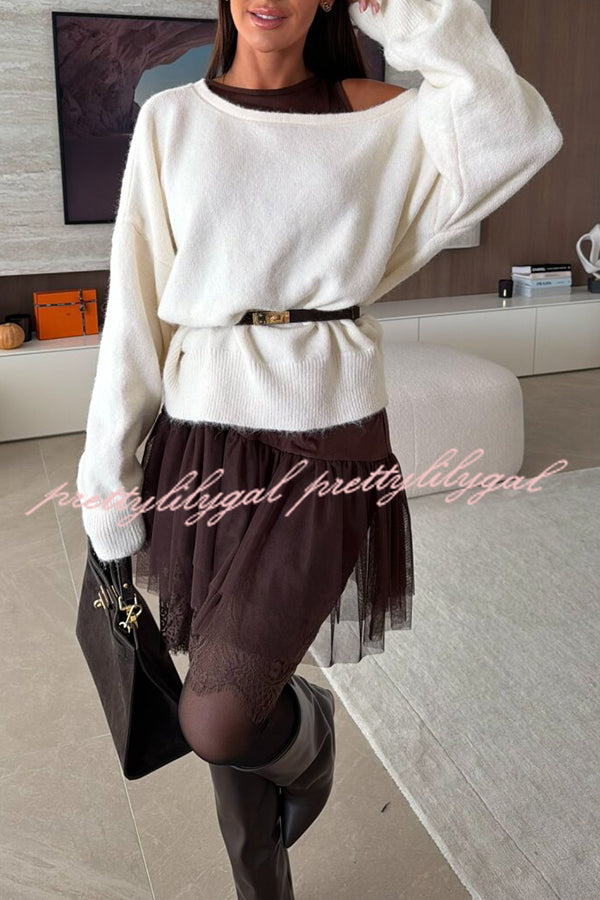 Upper East Chic Knit Wide Neck Long Sleeve Relaxed Sweater