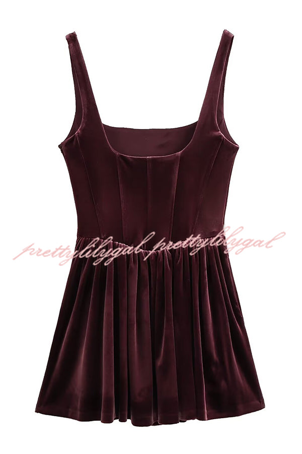 Solid Velvet Square Neck Slim Fit Mini Dress