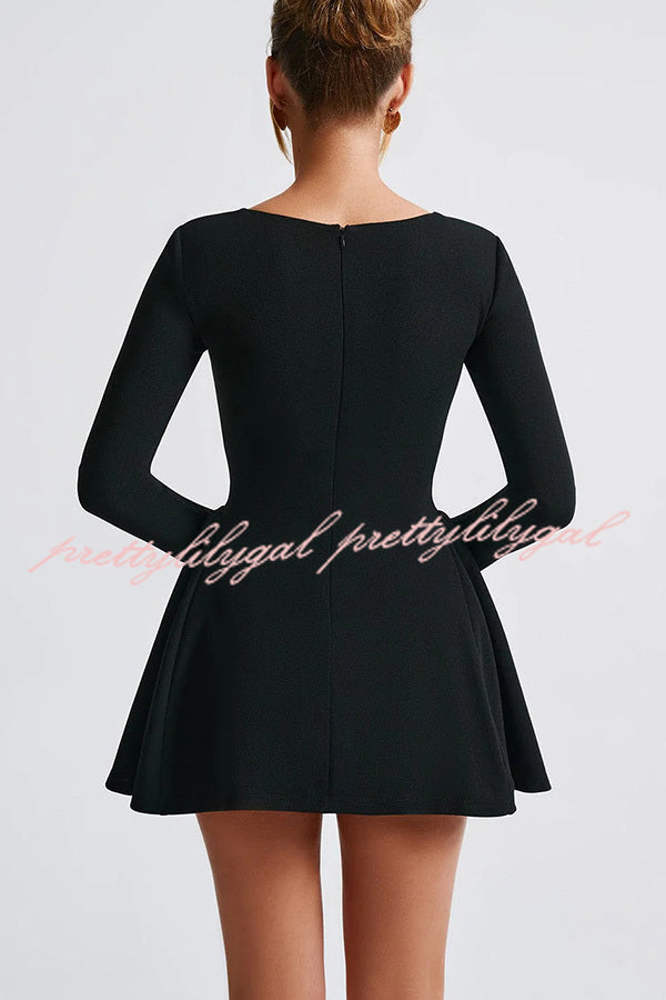 Paris Dream Sweetheart Knotted Neck Long Sleeve Stretch Mini Dress