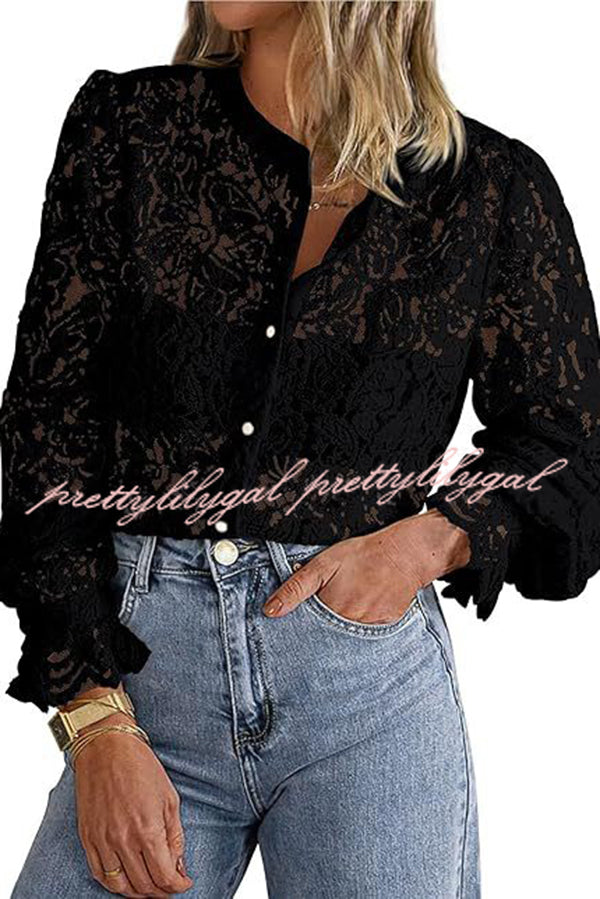 Fashionable Lace Long-sleeved Casual Button-down Shirt