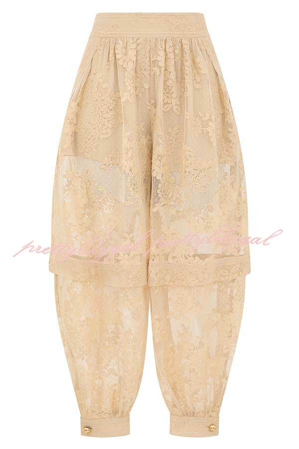 Ellie Lace Gathered Waist Pocket Button Ankle Cuffs Harem Pant