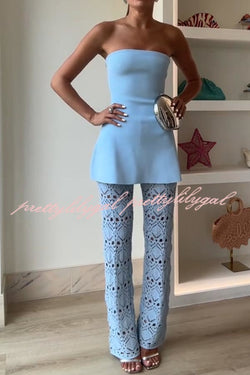 Trena Crochet Knit Hollow Mid Rise Stretch Wide Leg Pants