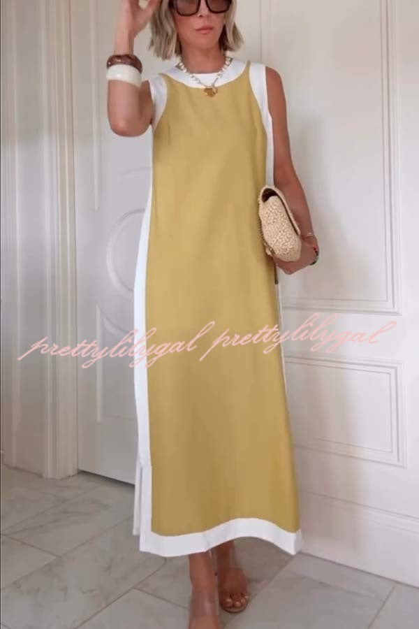 Ellie Contrast Color Sleeveless Midi Top and Elastic Waist Pocket Shorts Set