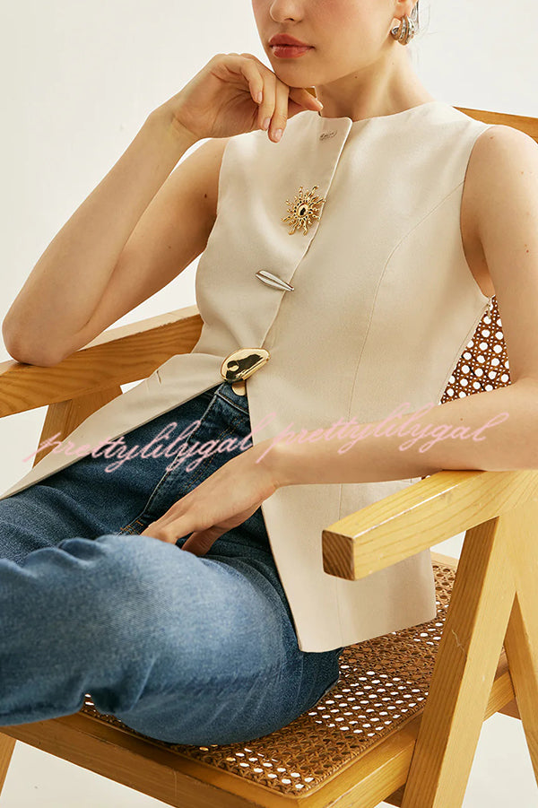 British Elegant Sun-decorated Sleeveless Versatile Vest