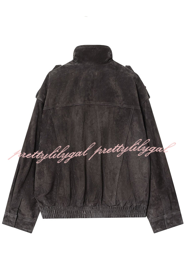 Fashionable Suede Loose Pocket Leather Jacket