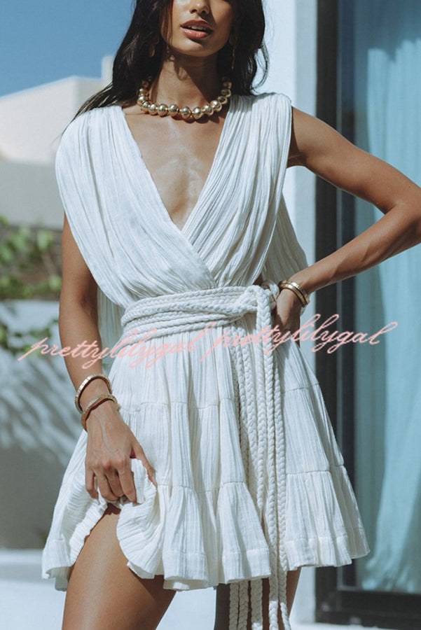 Glimpse of Happiness Linen Blend Draped Braids Belt Cover Up Mini Dress