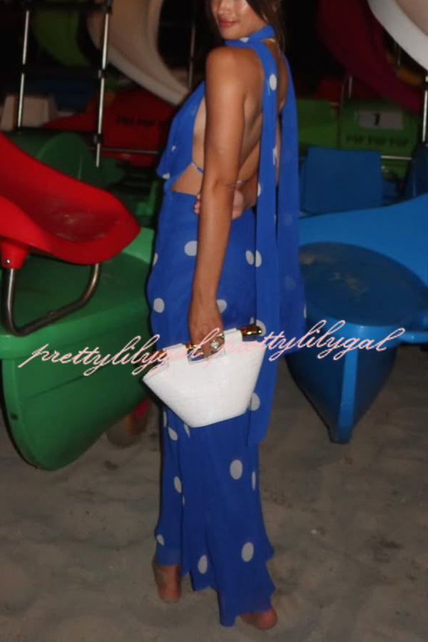 Fashion Polka Dot Print Sexy Halter Neck Backless Maxi Dress