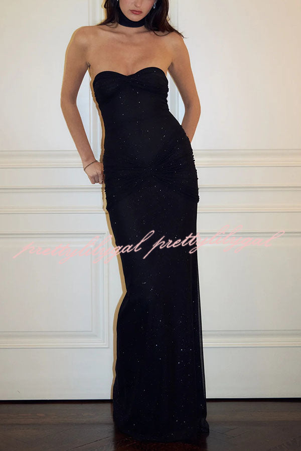 Sexy Slightly Translucent Sequined Off-shoulder Slim Fit Fishtail Maxi Dress