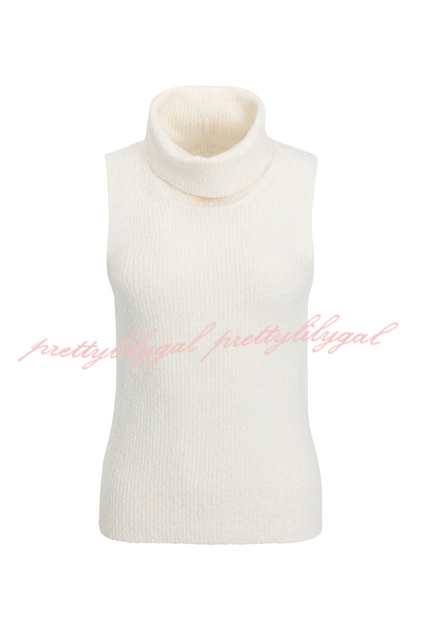 Comfortable Season Ribbed Knit Turtleneck Sleeveless Relaxed Sweater