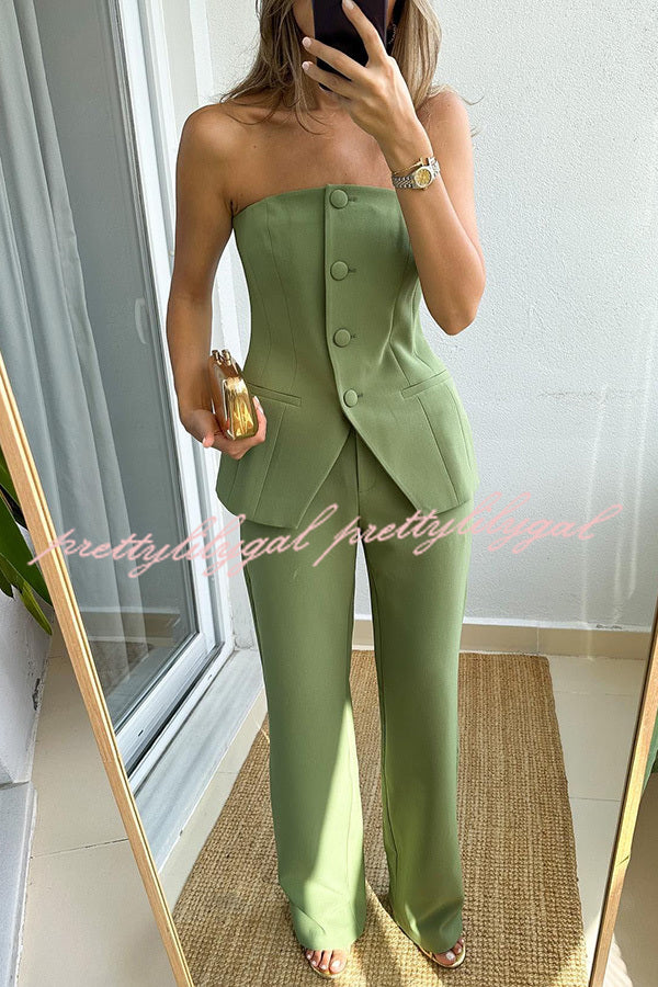 Extra Dose of Confidence Off Shoulder Button Top and Straight Pants Set