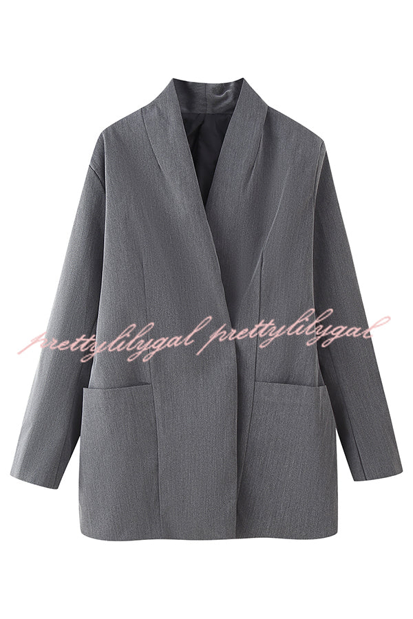 Solid Color Lapel Long Sleeve Casual Pocket Long Blazer