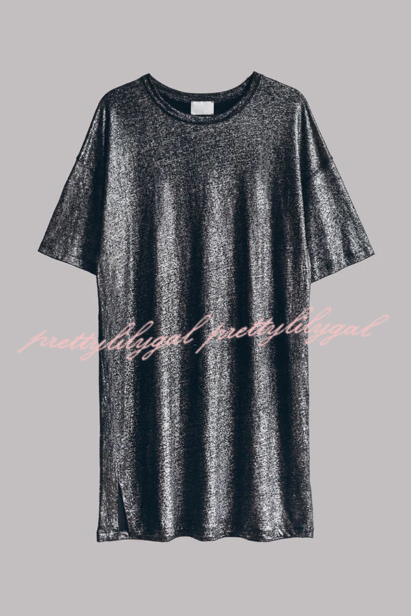 The Dark Sparkly Relaxed Slit T-shirt Mini Dress