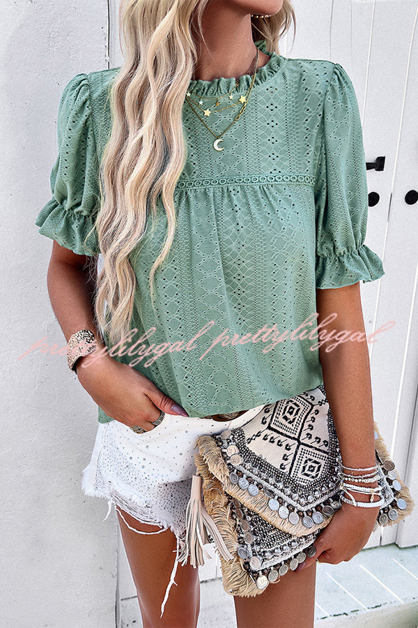 Solid Color Short Sleeved Patchwork Hollow Pleated Shirt