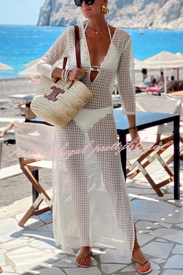 Beach Life Crochet Lace U-neck Half Sleeve Vacation Maxi Dress