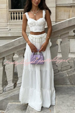 Fashionable Suspender Slim-fit Top and Elastic Waist Stitching Elegant Maxi Skirt Set