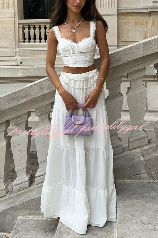 Fashionable Suspender Slim-fit Top and Elastic Waist Stitching Elegant Maxi Skirt Set