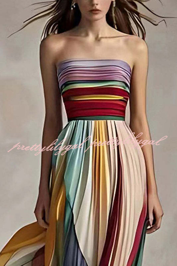 Sexy Off-shoulder Tube Top Waist Color Maxi Dress