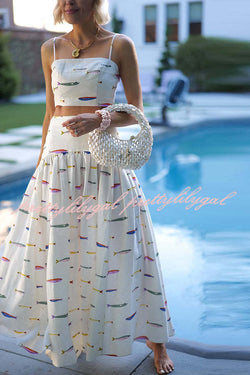 Island Resort Linen Blend Back Smocked Crop Tank and High Rise A-line Maxi Skirt Set