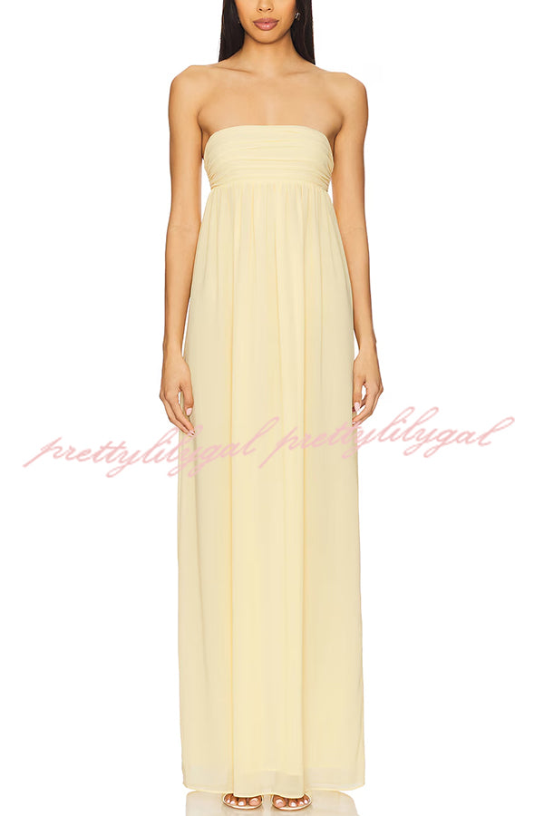 Butter Yellow Ruched Bust Off Shoulder Scarf A-line Maxi Dress