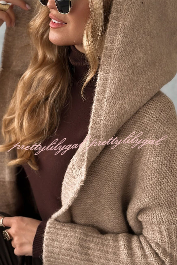 Fashionable Knit Patchwork Color Long-sleeved Hooded Loose Mid-length Cardigan