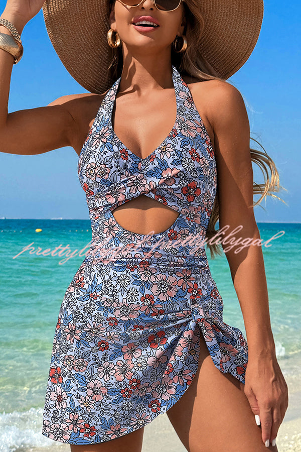 Fashionable Halterneck Waist Hollow Stretch One-piece Swimsuit