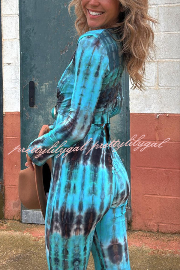 Exclusive Style Tie-dye Print Long Sleeve Tie-up Crop Cardigan