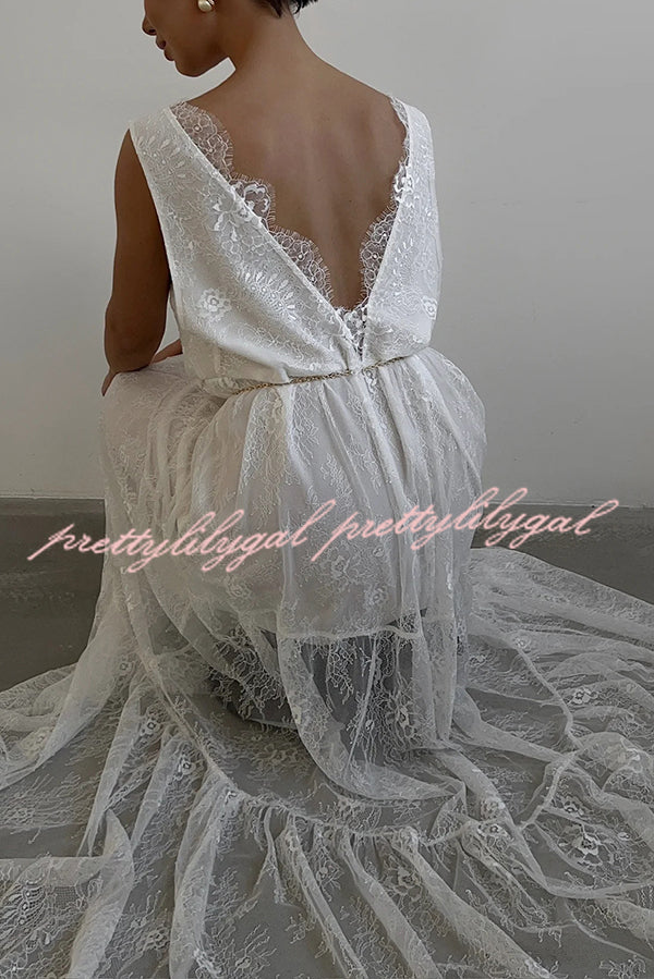 Fashionable Sheer Lace V-neck Backless Elegant Maxi Dress