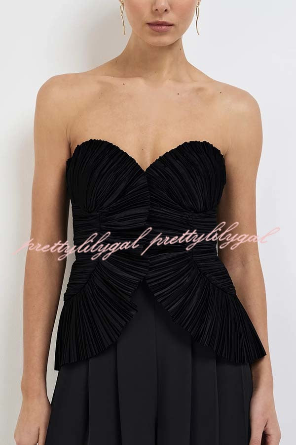 Show Exquisiteness Satin Pleated Heart-shaped Off Shoulder Halter Tank