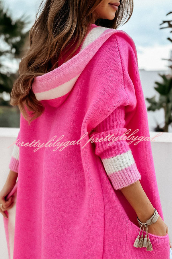 Catch Your Gaze Colorblock Pocket Hooded Long Cardigan