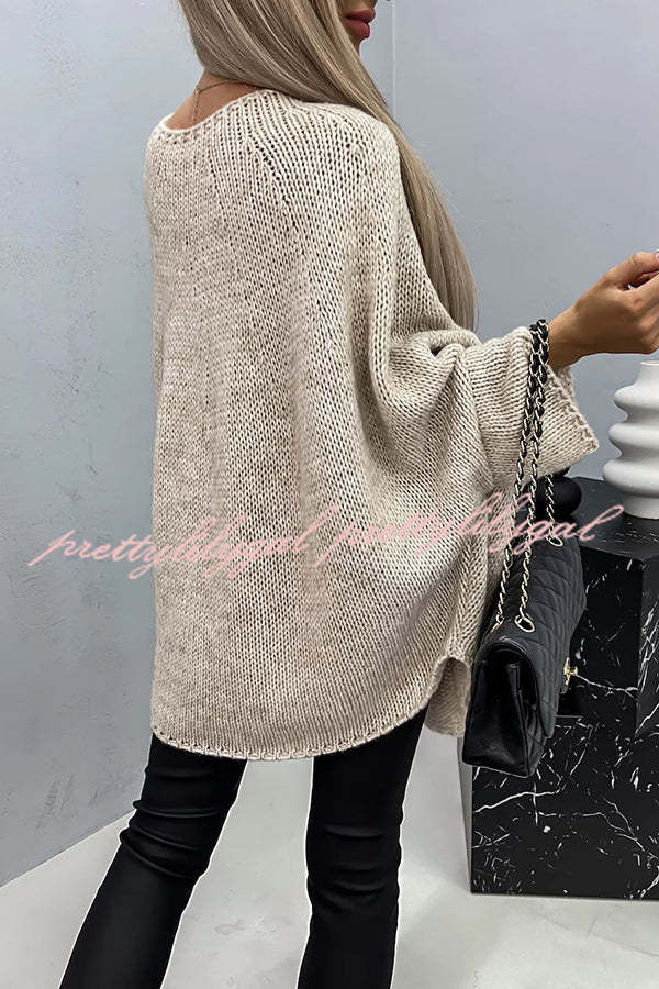 Remember Me Knit Crew Neck Poncho Loose Sweater