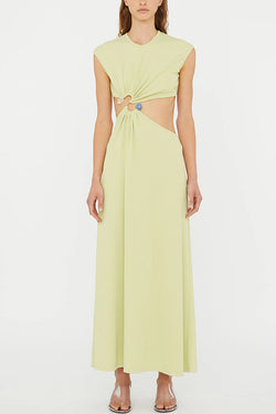 Eye-catching Ribbed Knit S-buckle Hardware Cutout Waist Maxi Dress