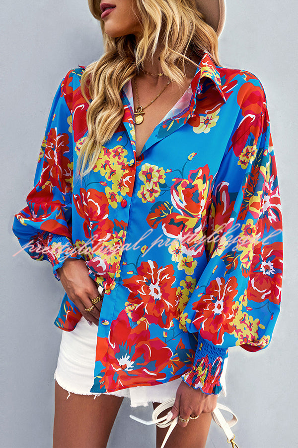 Contrast Unique Print Button Down Long Sleeved Shirt