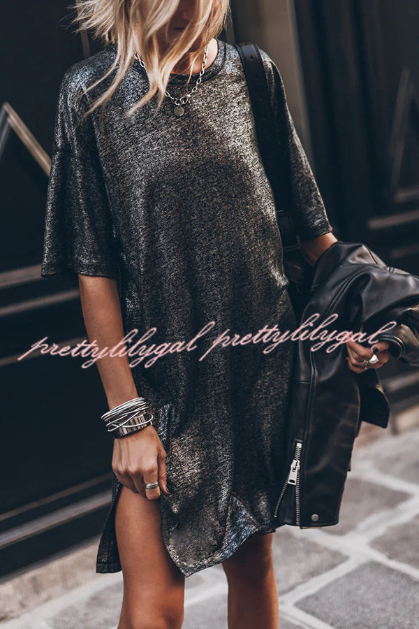 The Dark Sparkly Relaxed Slit T-shirt Mini Dress