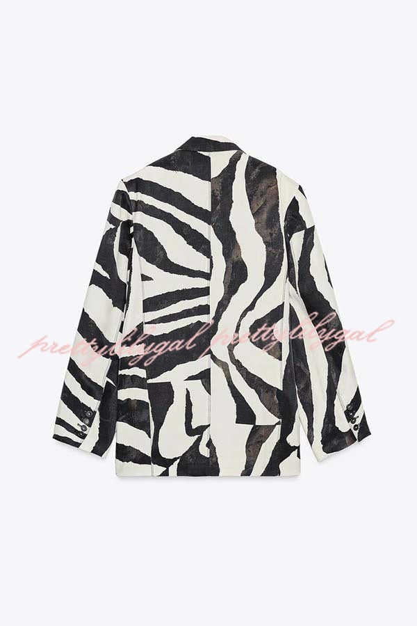 Breath of Freedom Animal Print Button Up Long Sleeve Lapel Loose Blazer