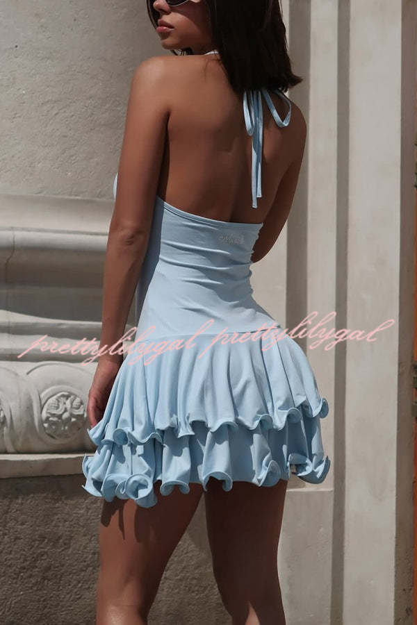 Solid Color Sexy Halter Tie Single Breasted Slim Mini Dress