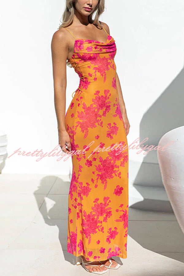 Sexy Slim-fitting Lace-up Printed Suspender Maxi Dress