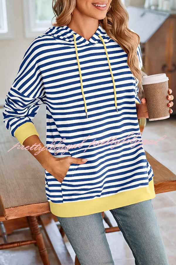 Striped Print Long Sleeve Pocket Loose Hoodie