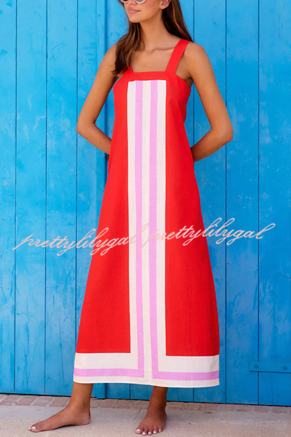 Striped Print Resort Style Casual Sling Maxi Dress