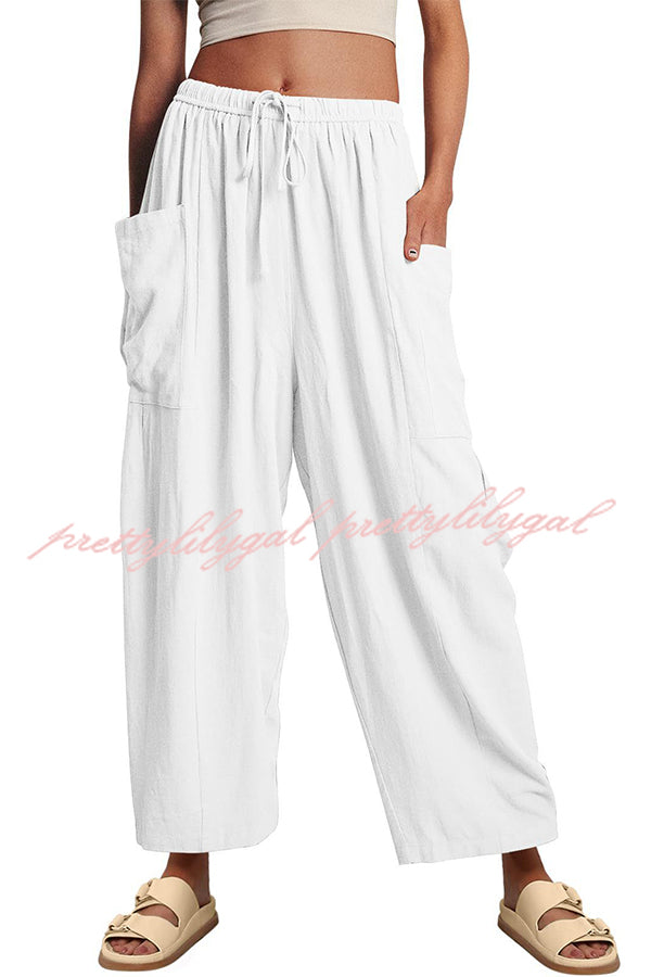 Diani Linen Blend Drawstring Waist Pocketed Loose Pants