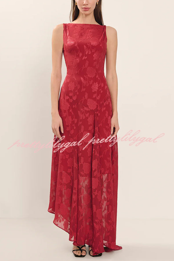 Fashion Jacquard Elegant Backless Lace-up Slim Irregular Maxi Dress