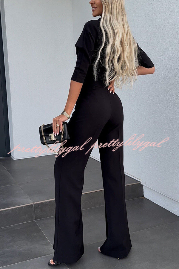 Luisa High Neck Half Sleeve Crop Top and High Rise Pocketed Flare Pants Set