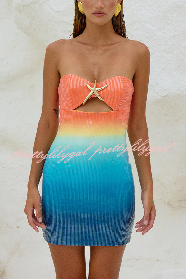 Gradient Sequin Sexy Off-the-shoulder Hollow Slim Mini Dress