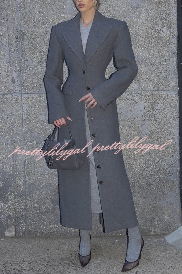 Elegant Lapel Long Sleeve Button High Waist Long Coat