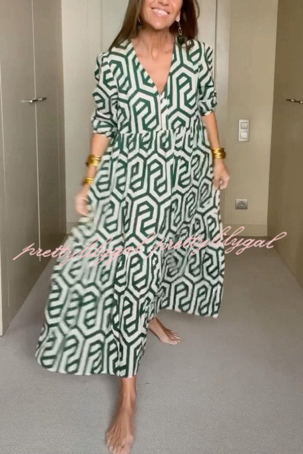 Marley Geometric Figure Print Loose Shirt Midi Dress