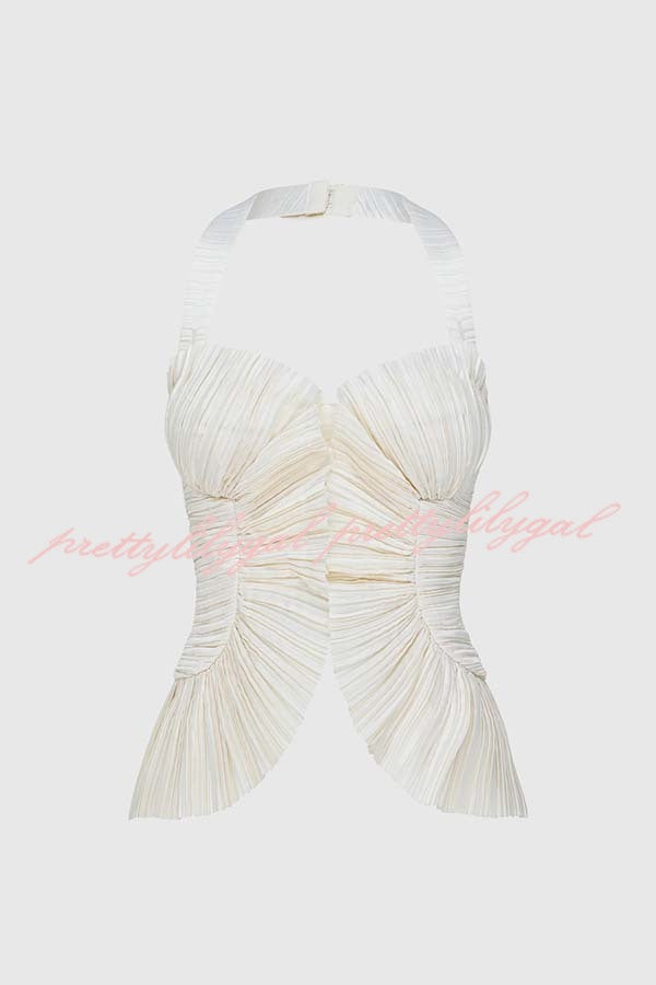 Show Exquisiteness Satin Pleated Heart-shaped Off Shoulder Halter Tank
